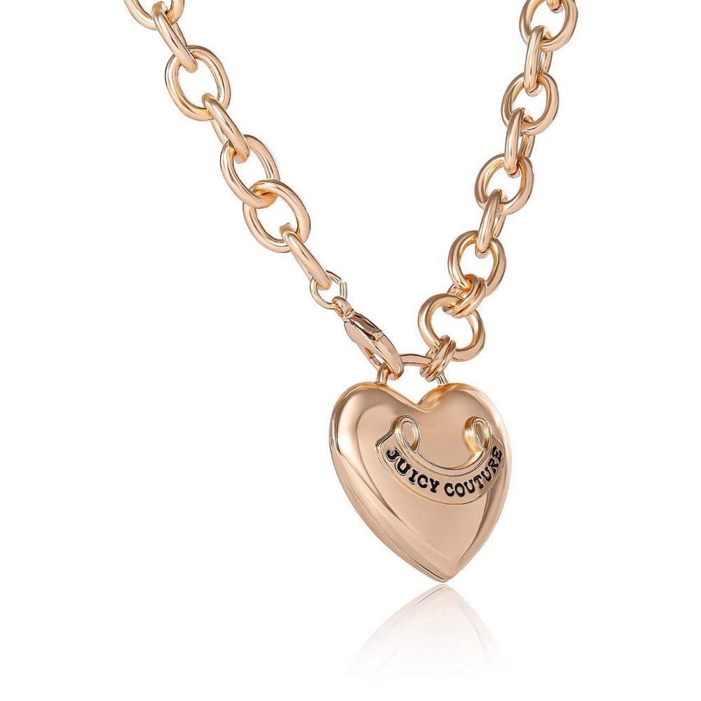Juicy Couture Gold Tone Puffy Heart Pendant Long Necklace 28in - Picture 3 of 7